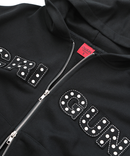 CRIGUN(クリガン)の「APPLIQUE RIVET ZIP UP HOODIE BLACK(パーカー・レディース・ブラック・WS/MEDIUM/LARGE/X-LARGE)」の9枚目の写真