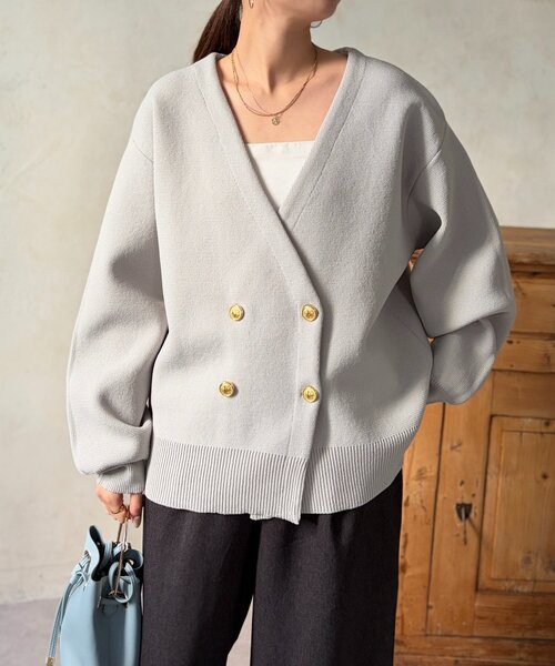 Chez toi（シェトワ）の「ニットテーラーカーディガン（カーディガン/ボレロ・レディース・グレー/アイボリー/ネイビー・FREE）」の2枚目の写真