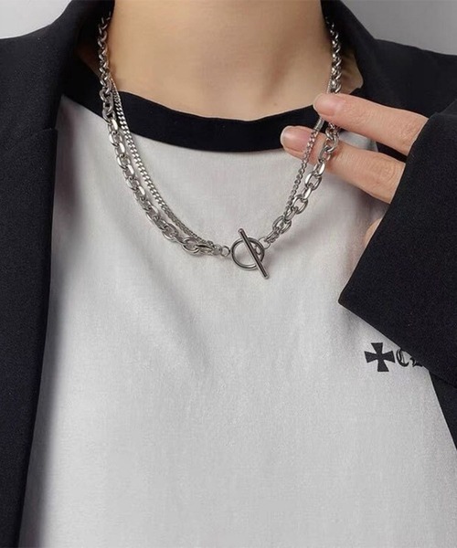 Bz/【456812】シルバー2連チェーンネックレス(RZ)（ネックレス）｜NO