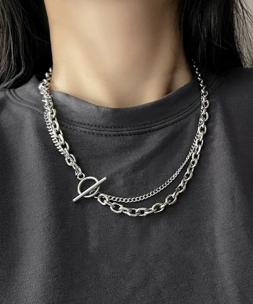 Bz/【456812】シルバー2連チェーンネックレス(RZ)（ネックレス）｜NO