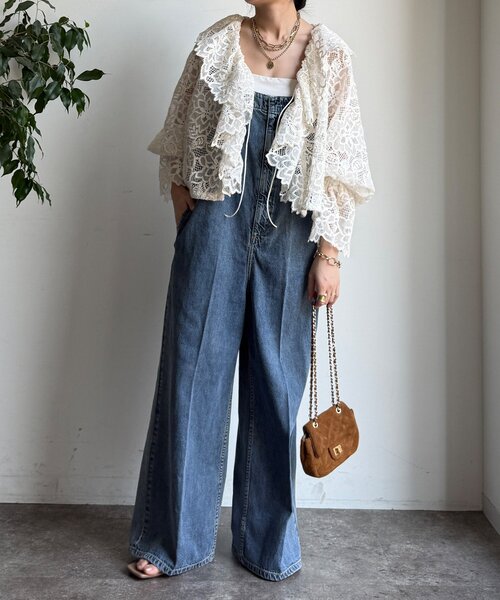 DouDou（ドゥドゥ）の「レースボレロシャツ（シャツ/ブラウス・レディース・ブラック/オフホワイト・FREE）」の5枚目の写真