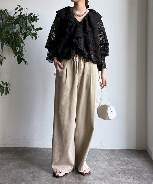 DouDou（ドゥドゥ）の「レースボレロシャツ（シャツ/ブラウス・レディース・ブラック/オフホワイト・FREE）」の13枚目の写真