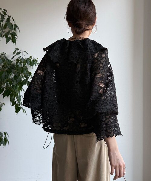 DouDou（ドゥドゥ）の「レースボレロシャツ（シャツ/ブラウス・レディース・ブラック/オフホワイト・FREE）」の11枚目の写真