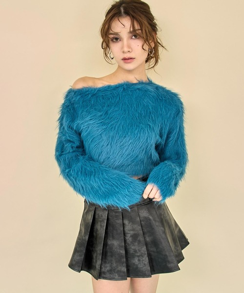 ANAP(アナップ)の「クロップド シャギー ニット トップス(ニット/セーター・レディース・グレイッシュベージュ/ブルーグリーン/ブラウン・F)」の3枚目の写真