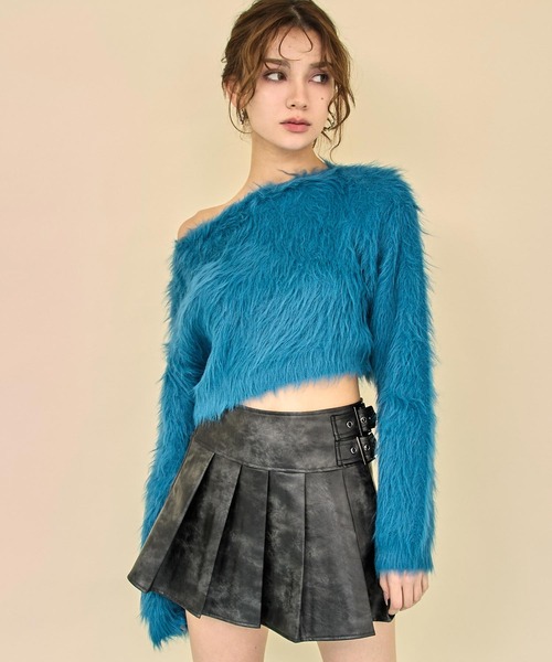ANAP(アナップ)の「クロップド シャギー ニット トップス(ニット/セーター・レディース・グレイッシュベージュ/ブルーグリーン/ブラウン・F)」の7枚目の写真