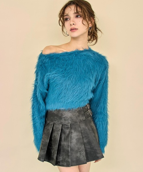 ANAP(アナップ)の「クロップド シャギー ニット トップス(ニット/セーター・レディース・グレイッシュベージュ/ブルーグリーン/ブラウン・F)」の8枚目の写真