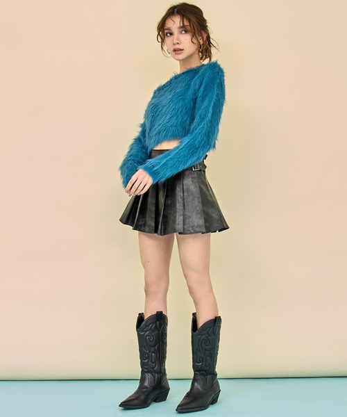 ANAP(アナップ)の「クロップド シャギー ニット トップス(ニット/セーター・レディース・グレイッシュベージュ/ブルーグリーン/ブラウン・F)」の9枚目の写真