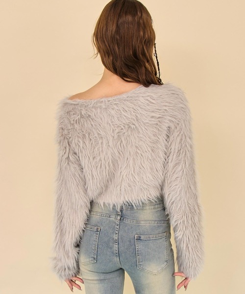 ANAP(アナップ)の「クロップド シャギー ニット トップス(ニット/セーター・レディース・グレイッシュベージュ/ブルーグリーン/ブラウン・F)」の11枚目の写真