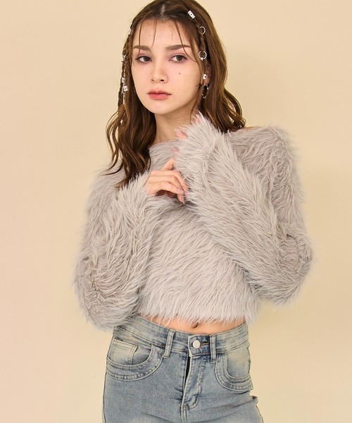 ANAP(アナップ)の「クロップド シャギー ニット トップス(ニット/セーター・レディース・グレイッシュベージュ/ブルーグリーン/ブラウン・F)」の13枚目の写真