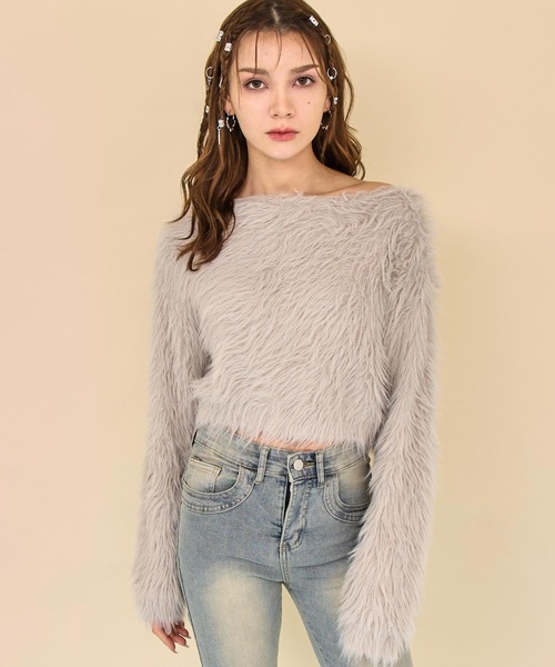 ANAP(アナップ)の「クロップド シャギー ニット トップス(ニット/セーター・レディース・グレイッシュベージュ/ブルーグリーン/ブラウン・F)」の14枚目の写真