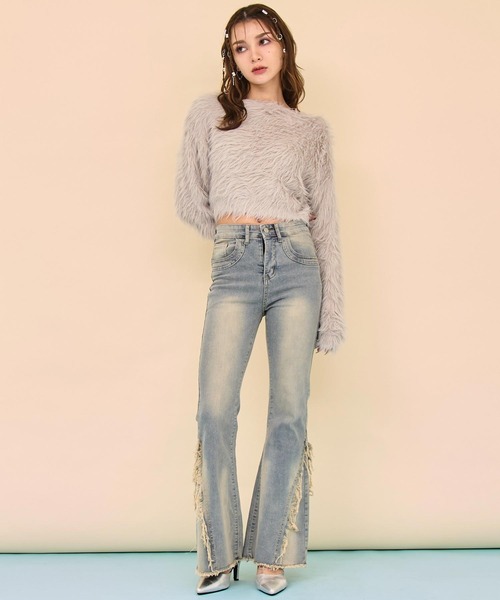 ANAP(アナップ)の「クロップド シャギー ニット トップス(ニット/セーター・レディース・グレイッシュベージュ/ブルーグリーン/ブラウン・F)」の16枚目の写真