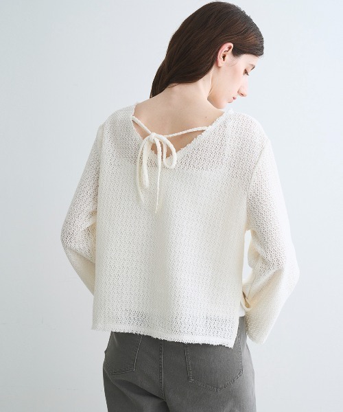 three dots(スリードッツ)の「ラッセル バックリボントップス(その他トップス・レディース・ベージュ/オフホワイト/ブルー系その他/カーキ・SMALL)」の13枚目の写真