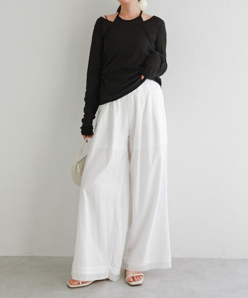 Freesia by andme(フリージアバイアンドミー)の「ホルターネックシアーリブトップス(Tシャツ/カットソー・レディース・杢グレー/ブラック/ライトピンク/オフホワイト・FREE)」の17枚目の写真
