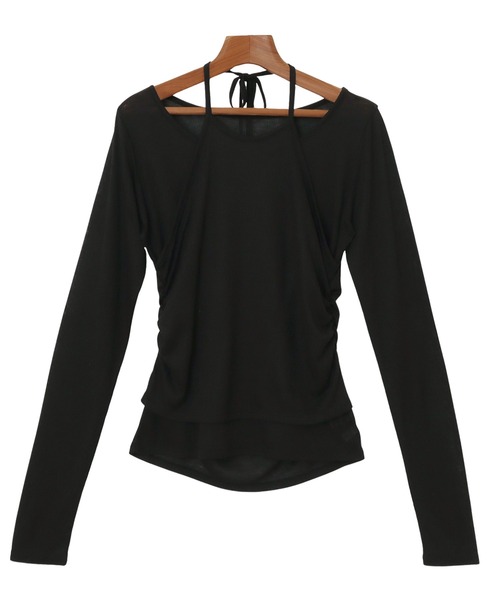 Freesia by andme(フリージアバイアンドミー)の「ホルターネックシアーリブトップス(Tシャツ/カットソー・レディース・杢グレー/ブラック/ライトピンク/オフホワイト・FREE)」の20枚目の写真