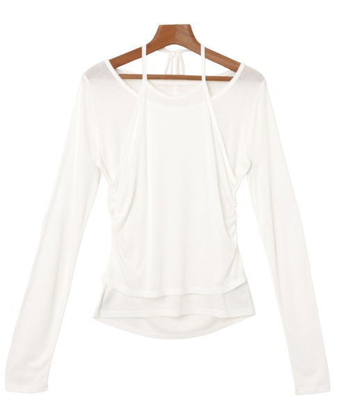 Freesia by andme(フリージアバイアンドミー)の「ホルターネックシアーリブトップス(Tシャツ/カットソー・レディース・杢グレー/ブラック/ライトピンク/オフホワイト・FREE)」の21枚目の写真