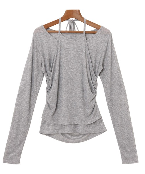 Freesia by andme(フリージアバイアンドミー)の「ホルターネックシアーリブトップス(Tシャツ/カットソー・レディース・杢グレー/ブラック/ライトピンク/オフホワイト・FREE)」の19枚目の写真