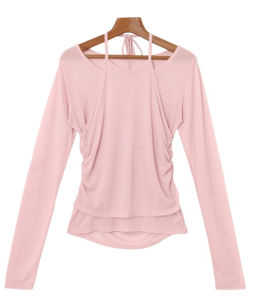 Freesia by andme(フリージアバイアンドミー)の「ホルターネックシアーリブトップス(Tシャツ/カットソー・レディース・杢グレー/ブラック/ライトピンク/オフホワイト・FREE)」の22枚目の写真