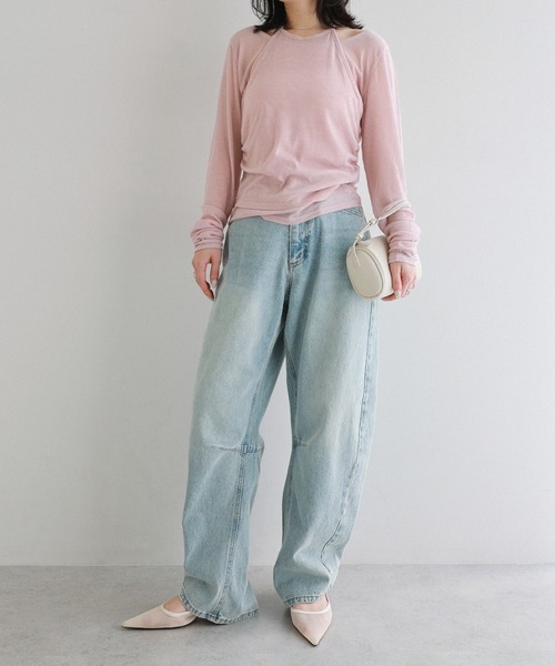 Freesia by andme(フリージアバイアンドミー)の「ホルターネックシアーリブトップス(Tシャツ/カットソー・レディース・杢グレー/ブラック/ライトピンク/オフホワイト・FREE)」の6枚目の写真