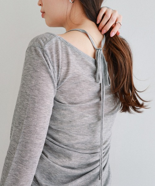 Freesia by andme(フリージアバイアンドミー)の「ホルターネックシアーリブトップス(Tシャツ/カットソー・レディース・杢グレー/ブラック/ライトピンク/オフホワイト・FREE)」の11枚目の写真