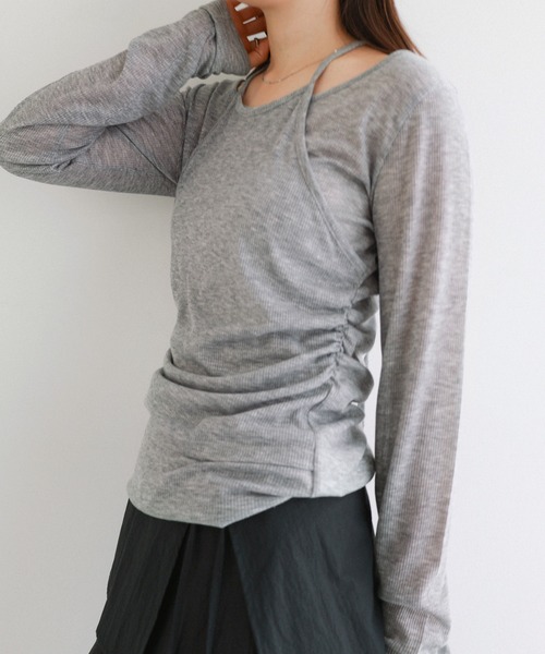 Freesia by andme(フリージアバイアンドミー)の「ホルターネックシアーリブトップス(Tシャツ/カットソー・レディース・杢グレー/ブラック/ライトピンク/オフホワイト・FREE)」の13枚目の写真