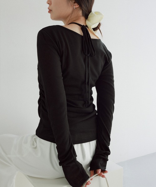 Freesia by andme(フリージアバイアンドミー)の「ホルターネックシアーリブトップス(Tシャツ/カットソー・レディース・杢グレー/ブラック/ライトピンク/オフホワイト・FREE)」の15枚目の写真