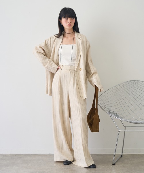 NOGLE（ノグル）の「【NOGLE/ノグル】ストライプリネンパンツ（スラックス・レディース・ブラウン/アイボリー・S/M）」の6枚目の写真