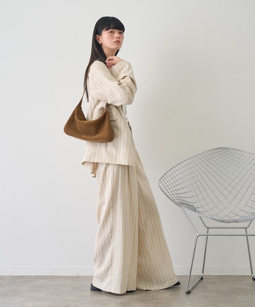 NOGLE（ノグル）の「【NOGLE/ノグル】ストライプリネンパンツ（スラックス・レディース・ブラウン/アイボリー・S/M）」の7枚目の写真