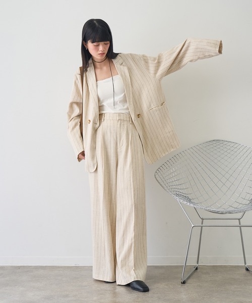 NOGLE（ノグル）の「【NOGLE/ノグル】ストライプリネンパンツ（スラックス・レディース・ブラウン/アイボリー・S/M）」の9枚目の写真