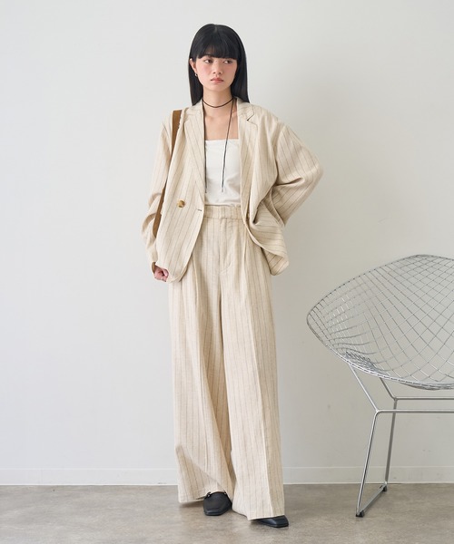 NOGLE（ノグル）の「【NOGLE/ノグル】ストライプリネンパンツ（スラックス・レディース・ブラウン/アイボリー・S/M）」の11枚目の写真