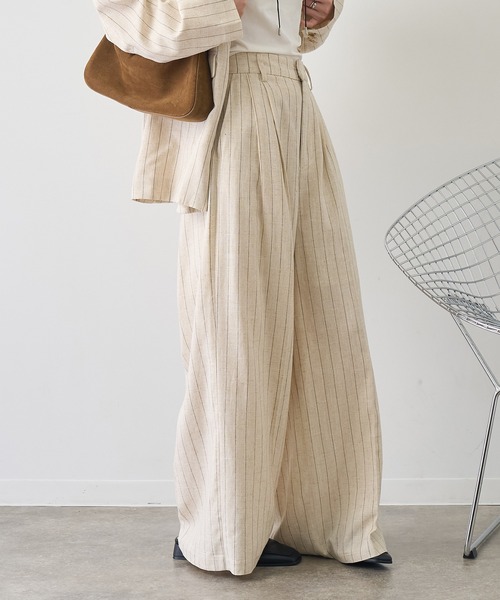 NOGLE（ノグル）の「【NOGLE/ノグル】ストライプリネンパンツ（スラックス・レディース・ブラウン/アイボリー・S/M）」の5枚目の写真
