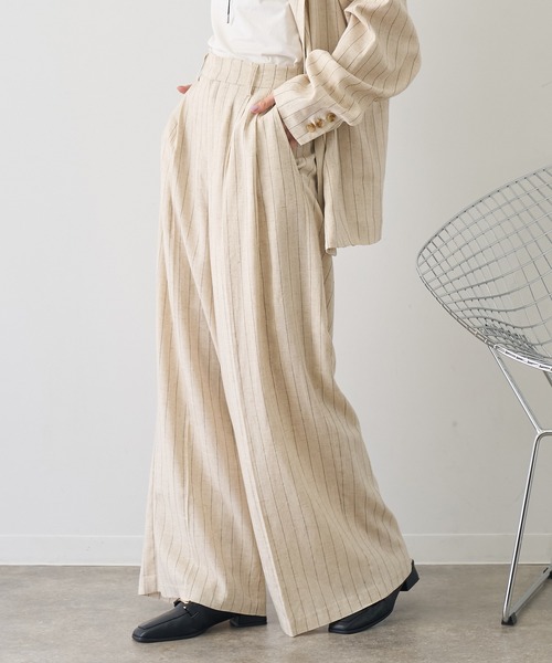 NOGLE（ノグル）の「【NOGLE/ノグル】ストライプリネンパンツ（スラックス・レディース・ブラウン/アイボリー・S/M）」の4枚目の写真