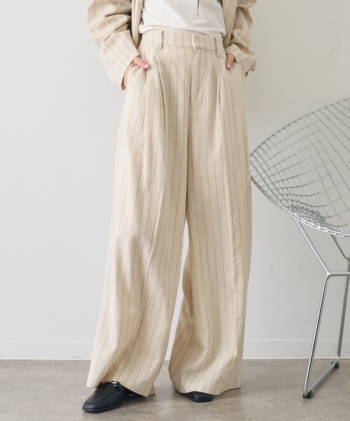 NOGLE（ノグル）の「【NOGLE/ノグル】ストライプリネンパンツ（スラックス・レディース・ブラウン/アイボリー・S/M）」の3枚目の写真