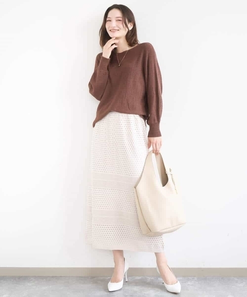 MK MICHEL KLEIN（エムケーミッシェルクラン）の「[洗える]アイレット編みクロシェ風ニットスカート（スカート・レディース・ブラウン/ベージュ・38）」の6枚目の写真