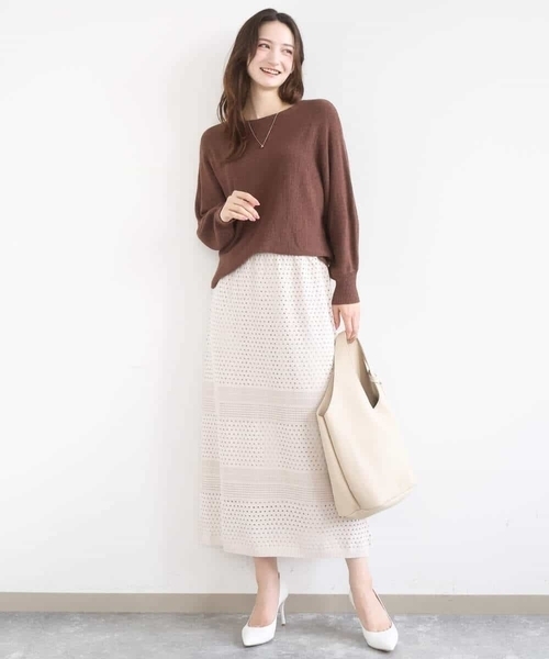 MK MICHEL KLEIN（エムケーミッシェルクラン）の「[洗える]アイレット編みクロシェ風ニットスカート（スカート・レディース・ブラウン/ベージュ・38）」の7枚目の写真