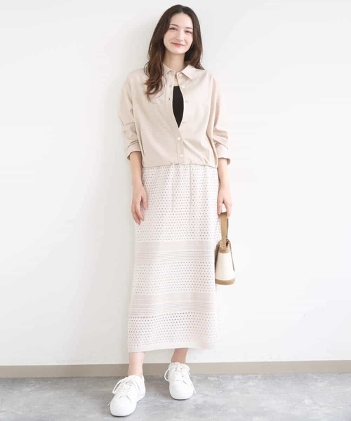 MK MICHEL KLEIN（エムケーミッシェルクラン）の「[洗える]アイレット編みクロシェ風ニットスカート（スカート・レディース・ブラウン/ベージュ・38）」の8枚目の写真