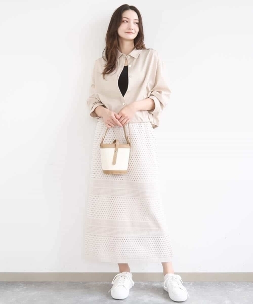 MK MICHEL KLEIN（エムケーミッシェルクラン）の「[洗える]アイレット編みクロシェ風ニットスカート（スカート・レディース・ブラウン/ベージュ・38）」の9枚目の写真
