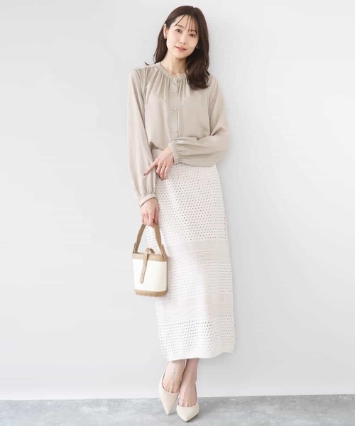 MK MICHEL KLEIN（エムケーミッシェルクラン）の「[洗える]アイレット編みクロシェ風ニットスカート（スカート・レディース・ブラウン/ベージュ・38）」の14枚目の写真
