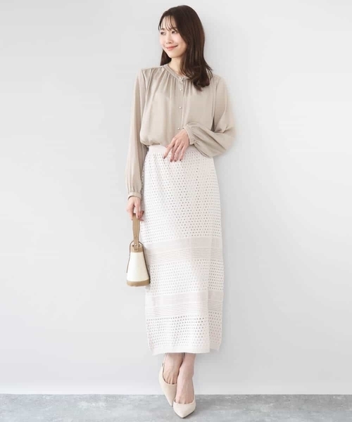 MK MICHEL KLEIN（エムケーミッシェルクラン）の「[洗える]アイレット編みクロシェ風ニットスカート（スカート・レディース・ブラウン/ベージュ・38）」の15枚目の写真