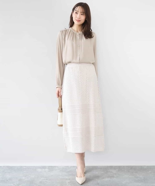 MK MICHEL KLEIN（エムケーミッシェルクラン）の「[洗える]アイレット編みクロシェ風ニットスカート（スカート・レディース・ブラウン/ベージュ・38）」の16枚目の写真