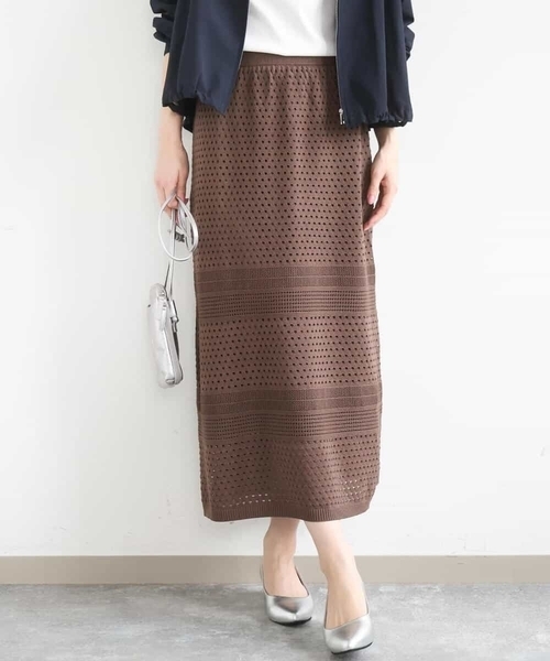 MK MICHEL KLEIN（エムケーミッシェルクラン）の「[洗える]アイレット編みクロシェ風ニットスカート（スカート・レディース・ブラウン/ベージュ・38）」の17枚目の写真