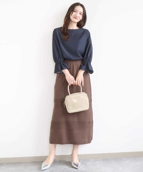 MK MICHEL KLEIN（エムケーミッシェルクラン）の「[洗える]アイレット編みクロシェ風ニットスカート（スカート・レディース・ブラウン/ベージュ・38）」の21枚目の写真