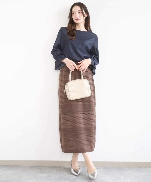 MK MICHEL KLEIN（エムケーミッシェルクラン）の「[洗える]アイレット編みクロシェ風ニットスカート（スカート・レディース・ブラウン/ベージュ・38）」の22枚目の写真
