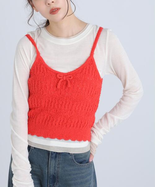 FREE'S MART(フリーズマート)の「◆透かし編みニットタンクトップビスチェ(ニット/セーター・レディース・ブラック/ホワイト/レッド・FREE)」の3枚目の写真