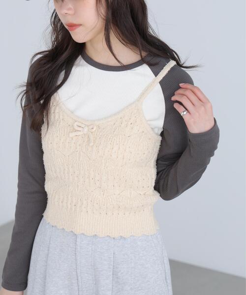 FREE'S MART(フリーズマート)の「◆透かし編みニットタンクトップビスチェ(ニット/セーター・レディース・ブラック/ホワイト/レッド・FREE)」の1枚目の写真