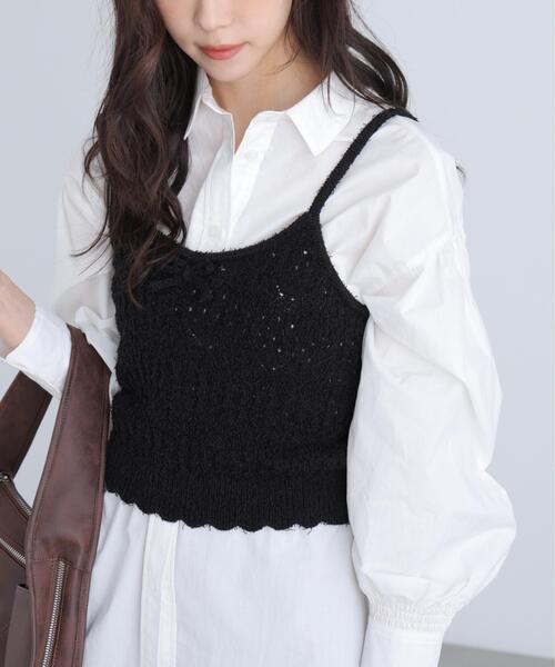 FREE'S MART(フリーズマート)の「◆透かし編みニットタンクトップビスチェ(ニット/セーター・レディース・ブラック/ホワイト/レッド・FREE)」の2枚目の写真