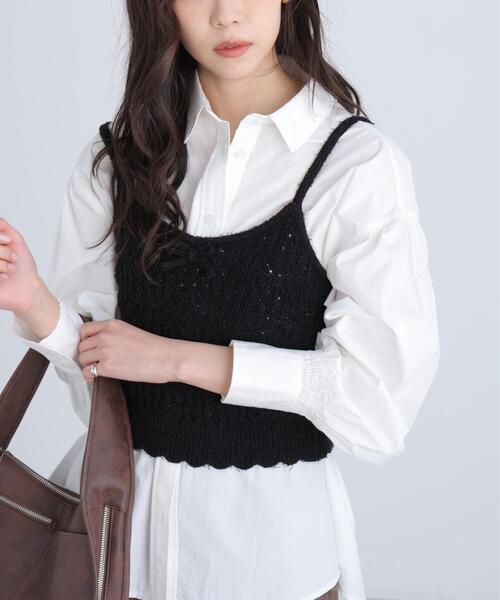 FREE'S MART(フリーズマート)の「◆透かし編みニットタンクトップビスチェ(ニット/セーター・レディース・ブラック/ホワイト/レッド・FREE)」の7枚目の写真