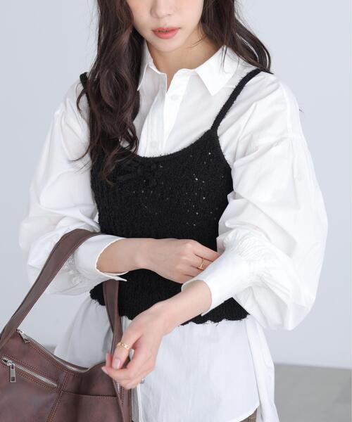 FREE'S MART(フリーズマート)の「◆透かし編みニットタンクトップビスチェ(ニット/セーター・レディース・ブラック/ホワイト/レッド・FREE)」の10枚目の写真