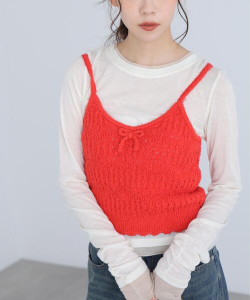 FREE'S MART(フリーズマート)の「◆透かし編みニットタンクトップビスチェ(ニット/セーター・レディース・ブラック/ホワイト/レッド・FREE)」の4枚目の写真