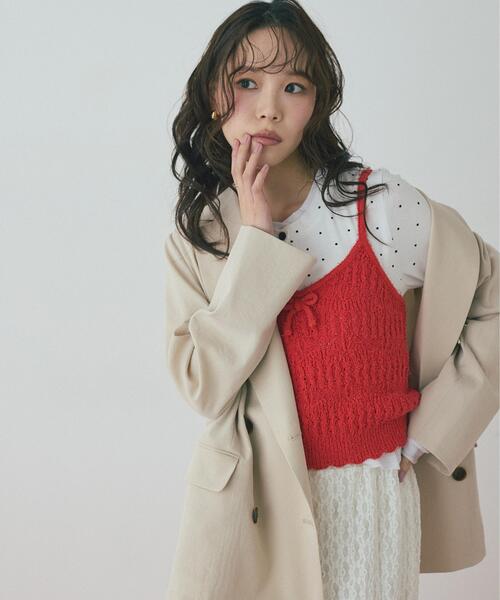 FREE'S MART(フリーズマート)の「◆透かし編みニットタンクトップビスチェ(ニット/セーター・レディース・ブラック/ホワイト/レッド・FREE)」の5枚目の写真