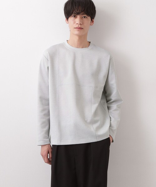 THE SHOP TK （ザ ショップ ティーケー ）の「ダンボール ステッチ切替デザイン 長袖Tシャツ 洗濯機OK（Tシャツ/カットソー・メンズ・ブラック/ライトグレー/ネイビー/オフホワイト・04/03/02）」の3枚目の写真